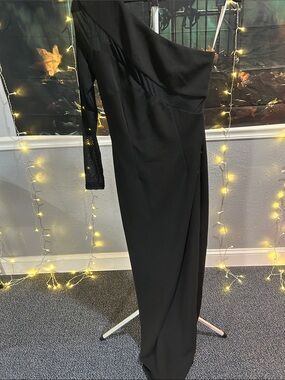 Lulu's Black Sheer-Panel Evening Dress